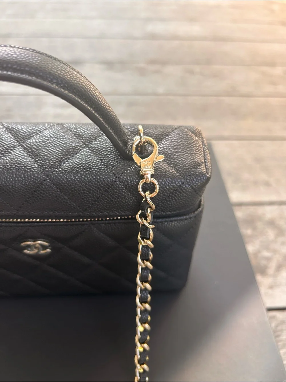Chanel Black Quilted Slim Vanity Crossbody with Gold Chain
